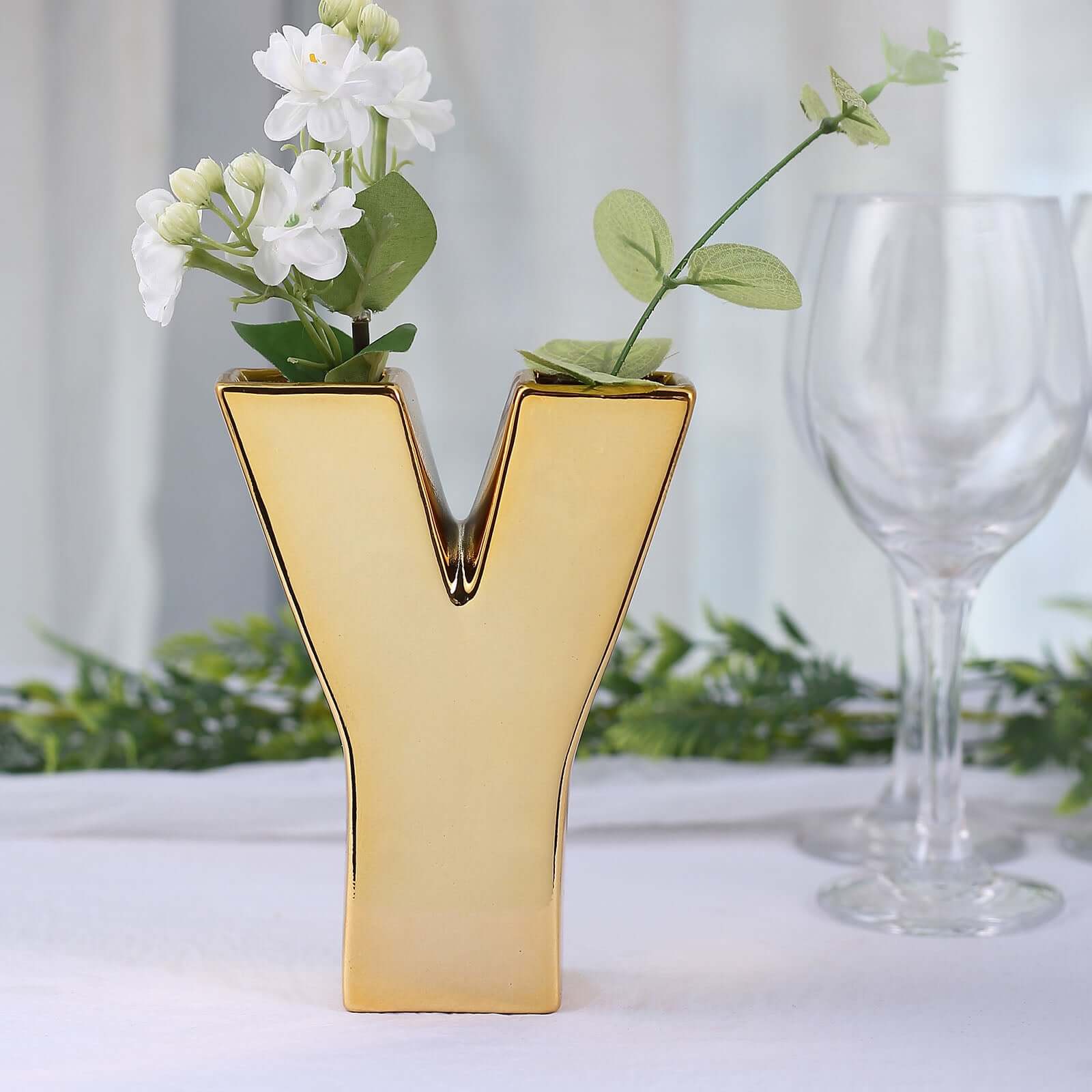 Gold Plated Ceramic Letter Y Vase | EFavormart.com