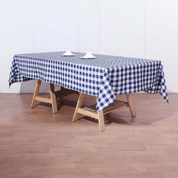 White/Navy Blue Seamless Buffalo Plaid Rectangle Tablecloth, Checkered Polyester Linen Tablecloth 60"x102"