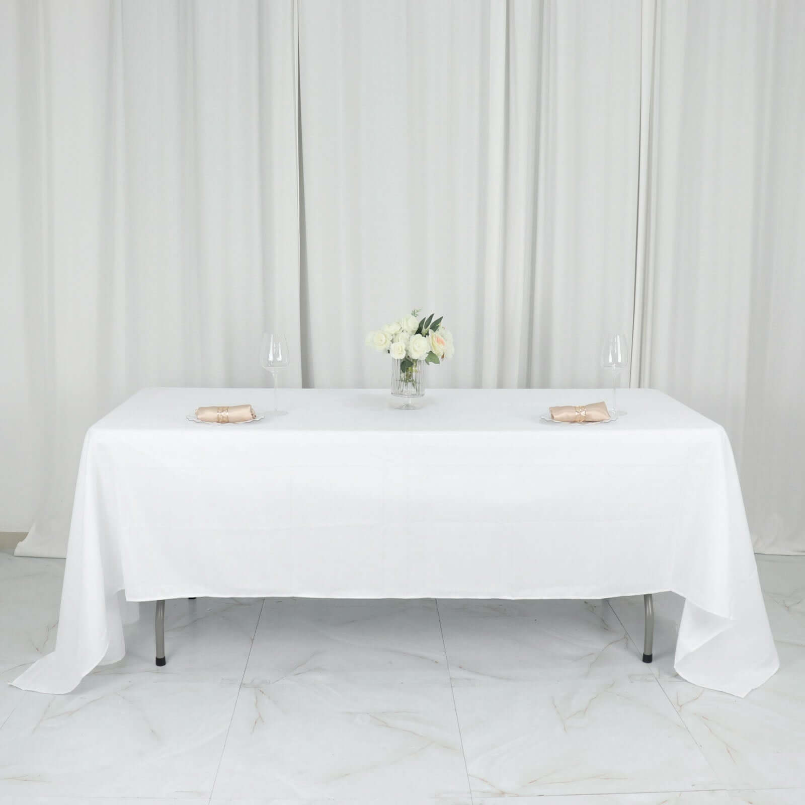 60x126 In White Polyester Rectangular Tablecloth | EFavormart.com