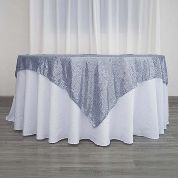 Duchess Sequin Tablecloth Overlay, Square Table Overlay - Dusty Blue 60"x60"