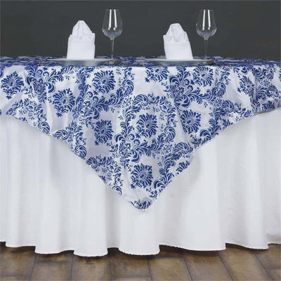 Flocking Square Table Overlay 60"x60" Royal Blue - Damask Table Topper