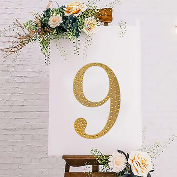 Gold Decorative Rhinestone Number "9" Stickers DIY Crafts 8"