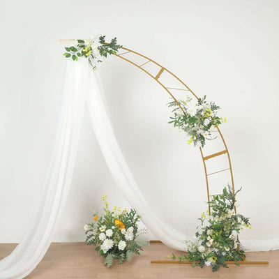 Gold Metal Half Crescent Moon Wedding Arch Flower Stand, Curved Arbor Balloon Frame 8ft