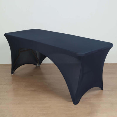 Stretch Spandex Rectangle Table Cover 96"x30" Navy Blue - Curved Open Back Fitted Tablecloth