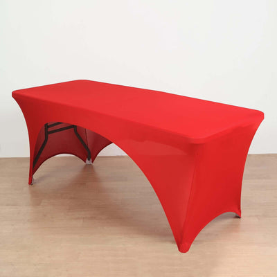 Stretch Spandex Rectangle Table Cover 96"x30" Red - Curved Open Back Fitted Tablecloth