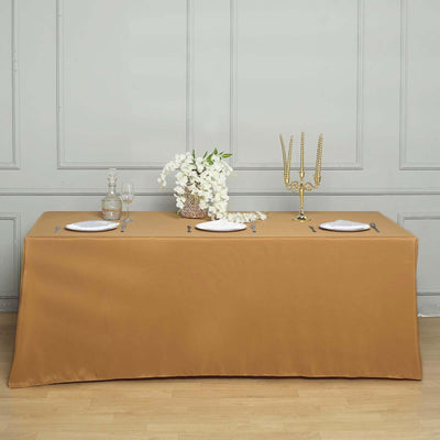 Polyester Rectangle Tablecloth 90"x132" Gold with Seamless Finish - Sophisticated Style for Wedding Receptions