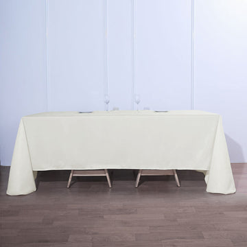 Ivory Seamless Polyester Rectangular Tablecloth 90"x132" for 6 Foot Table With Floor-Length Drop