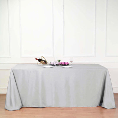 Polyester Rectangle Tablecloth 90"x132" Silver with Seamless Finish