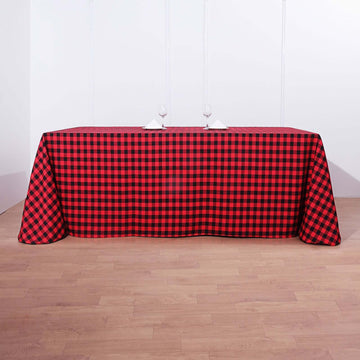 Black/Red Seamless Buffalo Plaid Rectangle Tablecloth, Checkered Polyester Tablecloth 90"x156" for 8 Foot Table With Floor-Length Drop