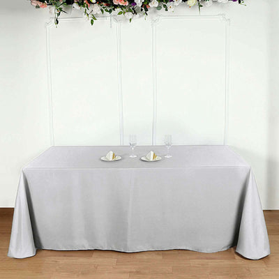 Polyester Rectangle Tablecloth 90"x156" Silver with Seamless Finish