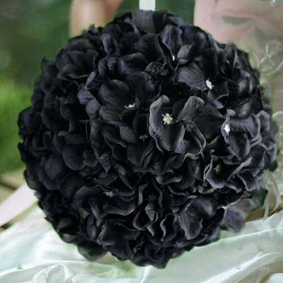 4 Pack Black Artificial Silk Hydrangea Kissing Flower Balls 7"