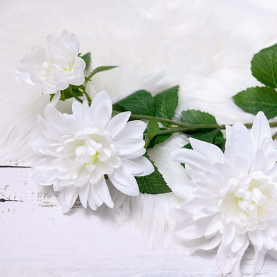 White Artificial Dahlia Silk Flower Stems, Faux Floral Spray 30" Tall