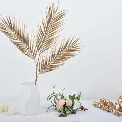 2 Stems Artificial Palm Leaf Branch 32" Metallic Gold Tropical & Stylish Faux Stems Vase Filler Floral Arrangement Accent