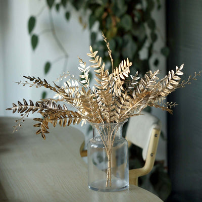 2-Pack Artificial Fern Leaf Branches 21" Metallic Gold - Easy to Use & Style Faux Decorative Bouquets for Wedding & Party Decor