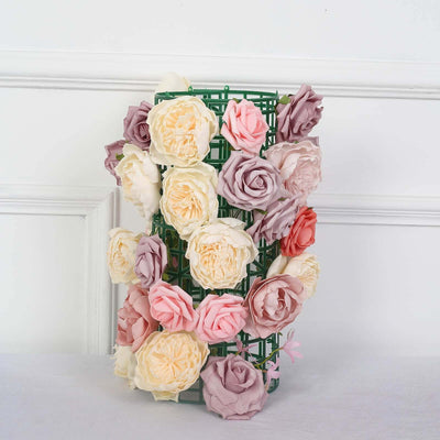 10 Pack Dark Green Plastic Mesh Flower Wall Panels, Artificial Plant Wall Fences Backdrop Grid Frames - 24"x16"