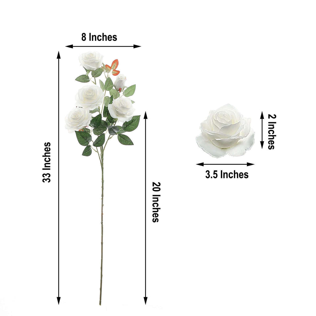 Tall White Artificial Silk Rose Flower Bush Stems 33