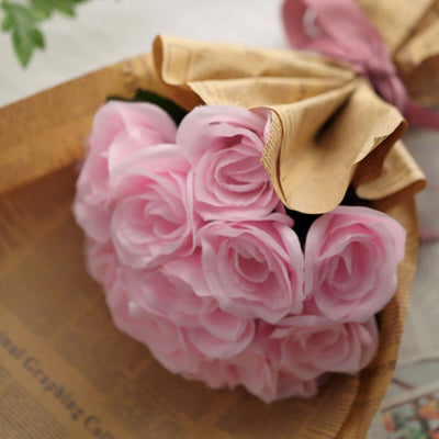 Pink Artificial Velvet-Like Rose Flower Bouquet 12"
