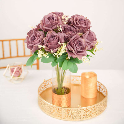 2 Bushes Dusty Rose Artificial Silk Rose Flower Arrangements, Real Touch Long Stem Flower Bouquet 18"