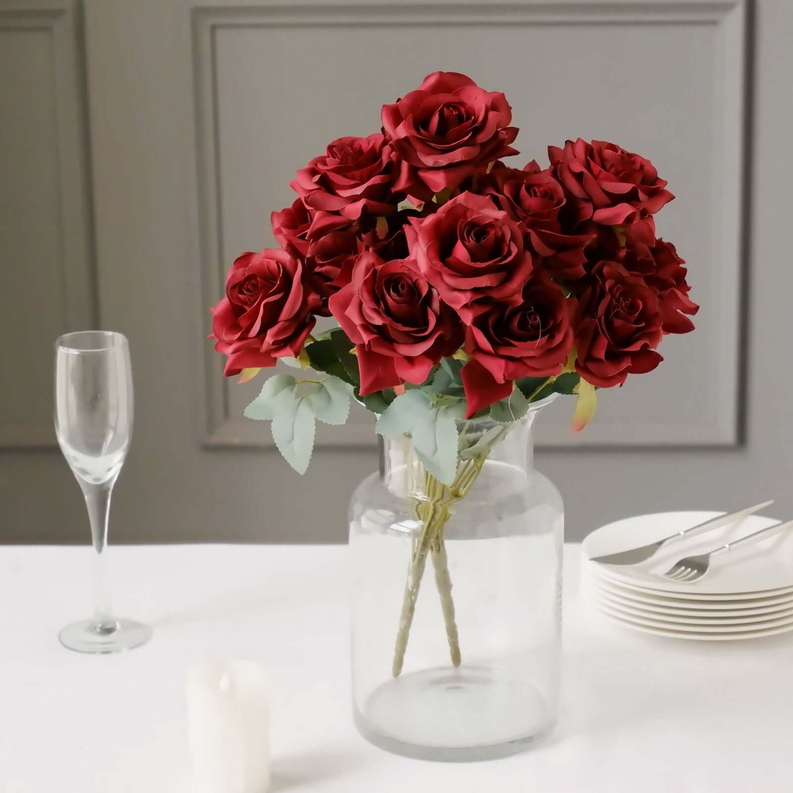 2 Bouquets Of 17 Burgundy Silk Roses 