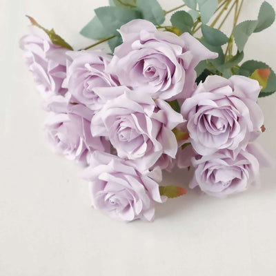2 Bouquets Lavender Lilac Real Touch Artificial Silk Rose Flower Bushes 17"