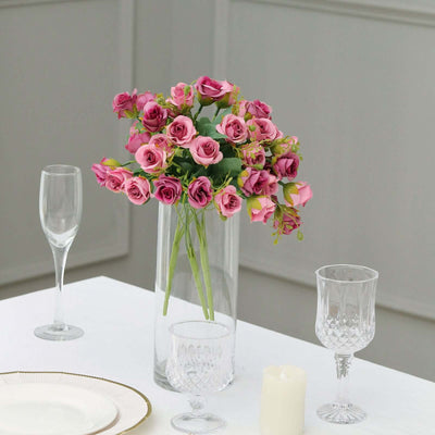 2 Pack Dusty Rose Artificial Open Rose Flower Bouquets, Small Faux Floral Arrangements 12"