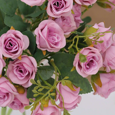 2 Pack Lavender Lilac Artificial Open Rose Flower Bouquets, Small Faux Floral Arrangements 12"