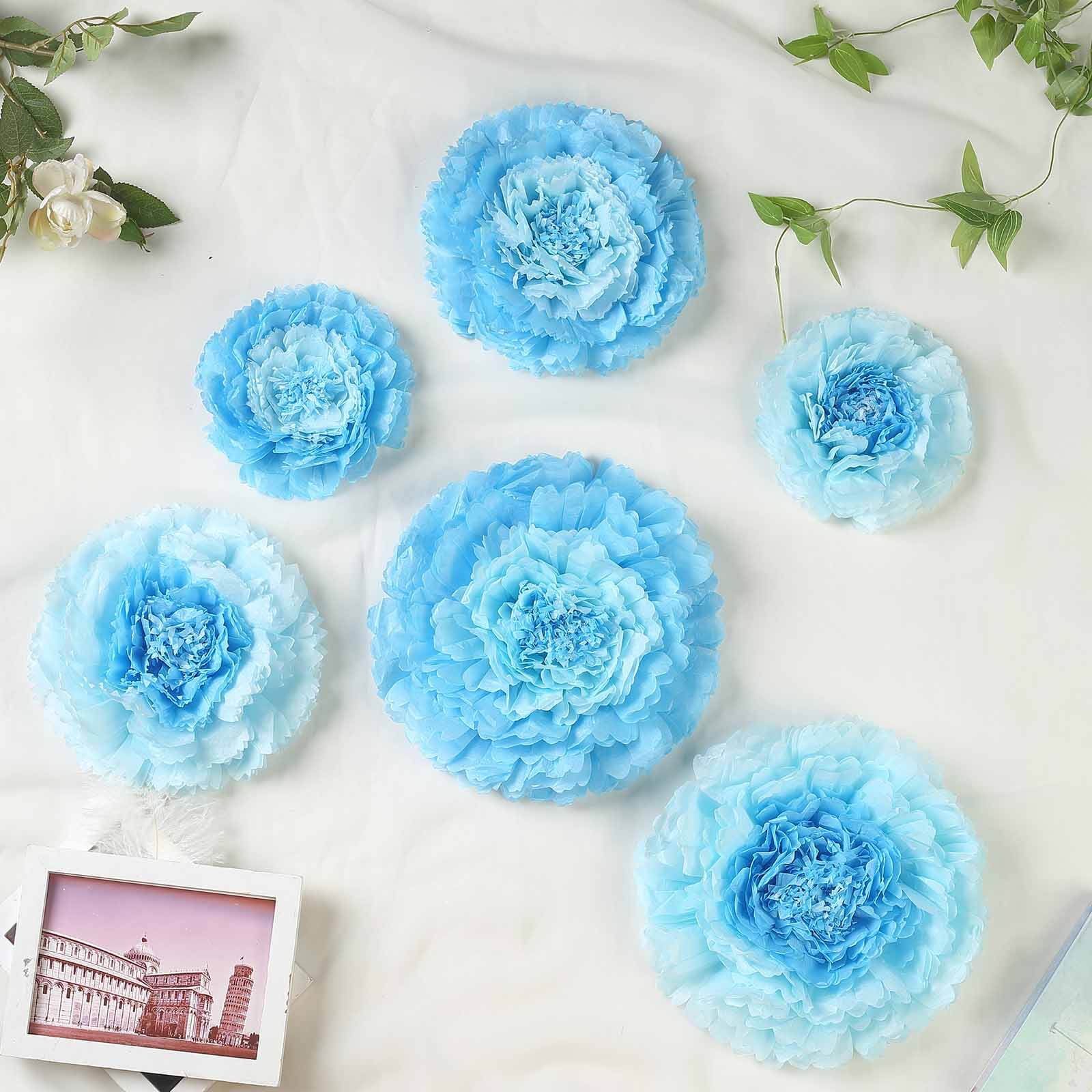 Aqua Blue 3D Paper Flowers Set of 6 | eFavormart.com