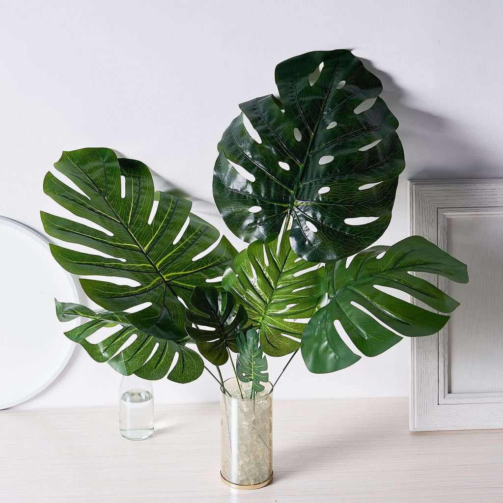 6 Green Silk Tropical Monstera Leaf Stems | eFavormart.com