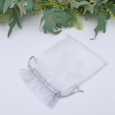 10 Pack Silver Organza Drawstring Wedding Party Favor Gift Bags 5"x7"