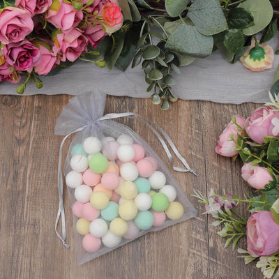 10 Pack Silver Organza Drawstring Wedding Party Favor Gift Bags 5"x7"