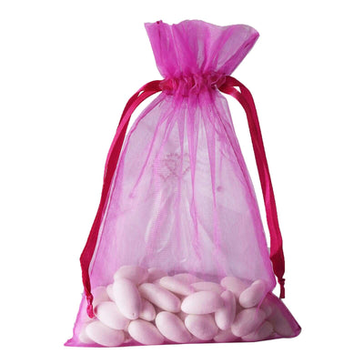 10 Pack Fuchsia Organza Drawstring Wedding Party Favor Bags 6"x9"