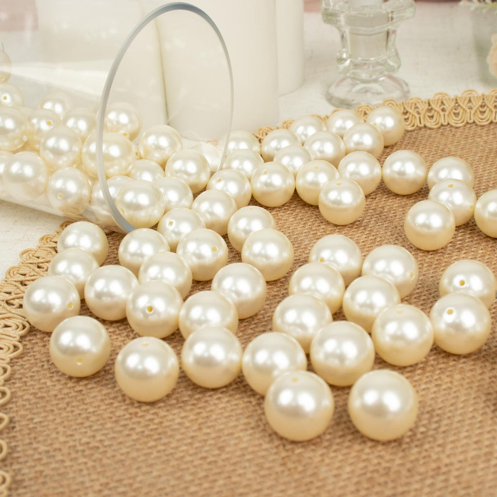 120 Pack | 20mm Glossy Ivory Faux Craft Pearl Beads - eFavormart.com