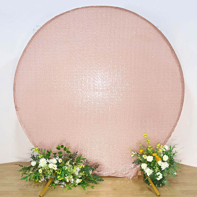 Metallic Blush Sparkle Sequin Photo Backdrop Stand Cover, Shiny Shimmer Round Wedding Arch Cover, 2-Sided Custom Fit 7.5ft