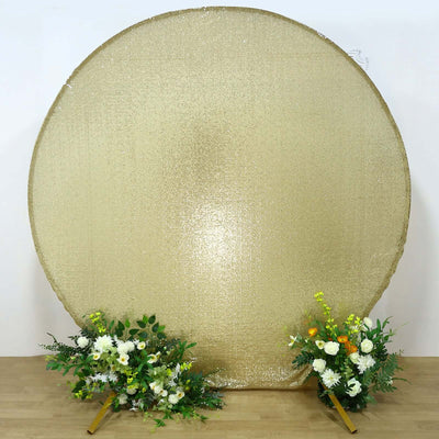 Champagne Sparkle Sequin Photo Backdrop Stand Cover, Shiny Shimmer Round Wedding Arch Cover, 2-Sided Custom Fit 7.5ft