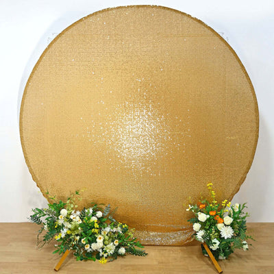 Metallic Gold Sparkle Sequin Photo Backdrop Stand Cover, Shiny Shimmer Round Wedding Arch Cover, 2-Sided Custom Fit 7.5ft