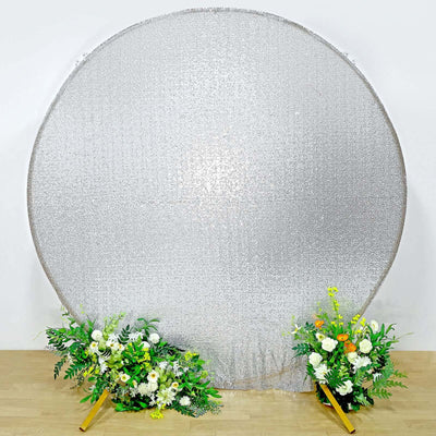 Metallic Silver Sparkle Sequin Photo Backdrop Stand Cover, Shiny Shimmer Round Wedding Arch Cover, 2-Sided Custom Fit 7.5ft