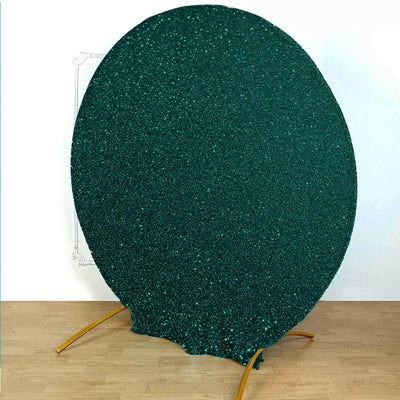 Hunter Emerald Green Metallic Shimmer Tinsel Spandex Party Photo Backdrop, 2-Sided Round Wedding Arch Cover 7.5ft