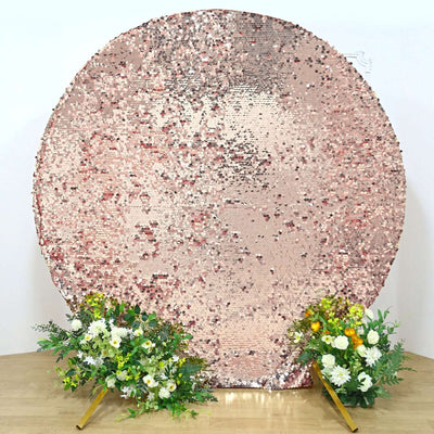 Sparkly Rose Gold Double Sided Big Payette Sequin Wedding Arch Backdrop Cover, Round Fitted Arbor Cover 7.5ft