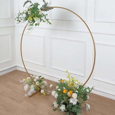 Gold Metal Balloon Circle Flower Frame Photo Backdrop, Round Wedding Arch Arbor 5ft