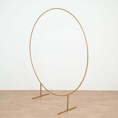 Gold Metal Floral Balloon Garland Hoop, Round Backdrop Frame, Circle Wedding Arch 6.5ft