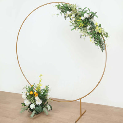 Gold Metal Floral Balloon Garland Hoop, Round Backdrop Frame, Circle Wedding Arch 6.5ft