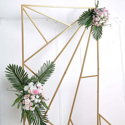 Gold Metal Rectangular Geometric Wedding Backdrop Floor Stand, Flower Frame Prop Stand With Cloudy Film Insert 7ft Tall