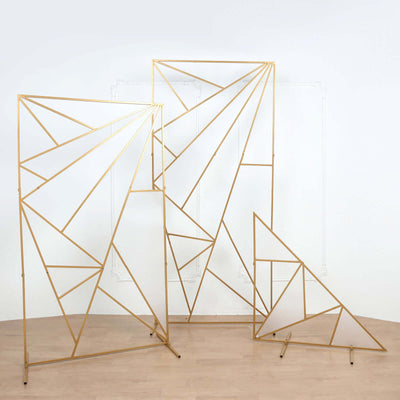 Gold Metal Rectangular Geometric Wedding Backdrop Floor Stand, Flower Frame Prop Stand With Cloudy Film Insert 7ft Tall