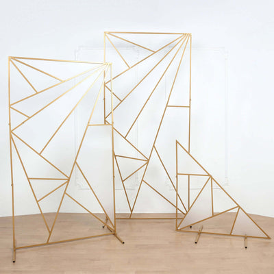 Gold Metal Rectangular Geometric Wedding Backdrop Floor Stand, Flower Frame Prop Stand With Cloudy Film Insert 6ft Tall