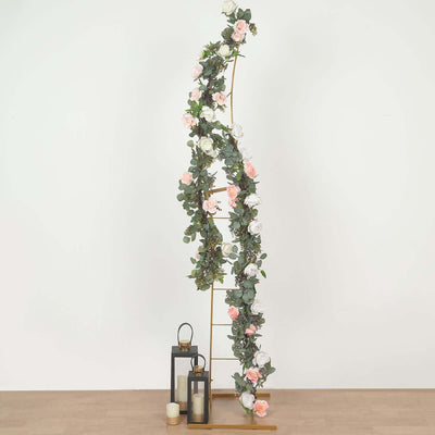 Gold Metal Curved Wedding Aisle Flower Frame Stand, Photo Backdrop Balloon Arch Stand, Collapsible With Solid Rectangular Base 8ft