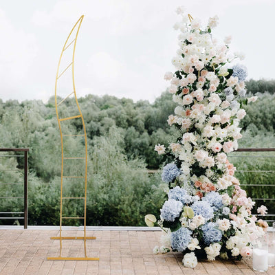 Gold Metal Curved Wedding Aisle Flower Frame Stand, Photo Backdrop Balloon Arch Stand, Collapsible With Solid Rectangular Base 8ft