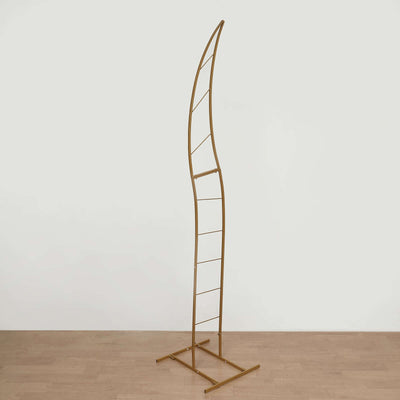 Gold Metal Curved Wedding Aisle Flower Frame Stand, Photo Backdrop Balloon Arch Stand, Collapsible With Solid Rectangular Base 8ft