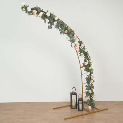 Gold Metal Half Crescent Moon Wedding Arch Flower Stand, Curved Arbor Balloon Frame 8ft