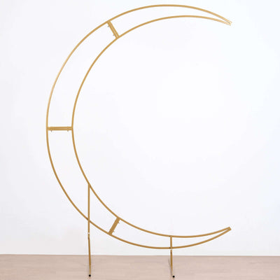 Gold Metal Half Crescent Moon Wedding Arch Flower Stand, Curved Arbor Balloon Frame 7.5ft