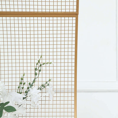 Gold Metal Lattice Wavy Grid Design Wedding Arch Aisle Backdrop Stand, S-Shaped Flower Frame Display Decoration 7ft